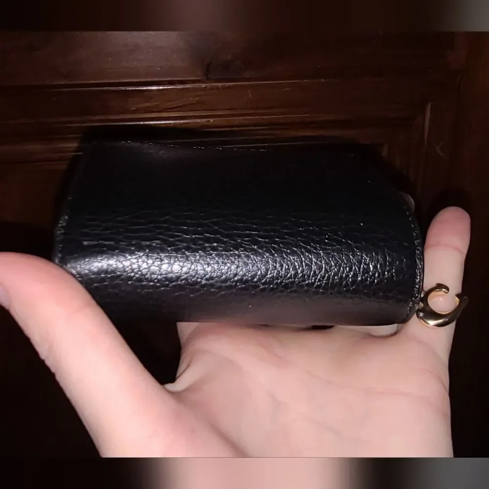 NEW Coach Designer Black Leather Snap Wallet with Gold Accents